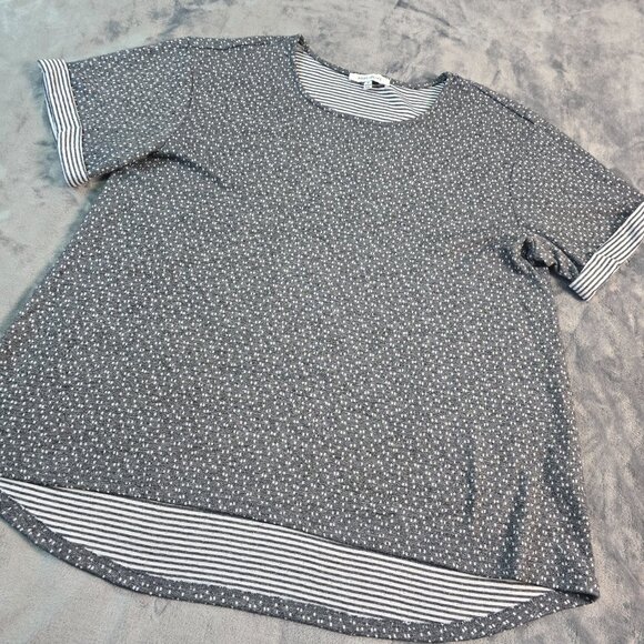 Rose + Olive Top Womens 1X Gray Polka Dot Mixed Print Casual Relaxed Fit Modern - Picture 5 of 10